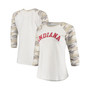 Women's White and Camo Indiana Hoosiers Boyfriend Baseball Raglan 3/4 Sleeve T-shirt