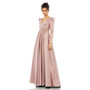 Women's Satin Long Sleeve V Neck A Line Gown