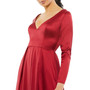 Women's Ieena Satin V Neck Long Sleeve Pleated Gown