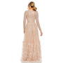 Women's Disc Embellished Sequin Gown with Feather Detail