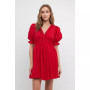 Women's Double Ruffled Band Mini Puff Sleeve Dress
