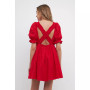 Women's Double Ruffled Band Mini Puff Sleeve Dress