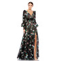 Women's Embroidered Bishop Sleeve V Neck Flowy Gown