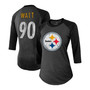 Women's T.J. Watt Black Pittsburgh Steelers Player Name Number Tri-Blend 3/4 Sleeve Raglan T-shirt