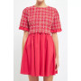 Women's Mixed Media Tweed Poplin Mini Dress