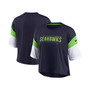 Women's College Navy and White Seattle Seahawks Nickname Tri-Blend Performance Crop Top