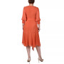 Petite 3/4 Sleeve Belted Chiffon Handkerchief Hem Dress