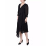 Petite 3/4 Sleeve Belted Chiffon Handkerchief Hem Dress