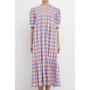 Women's Gingham Textured Smocked Yoke Midi Dress