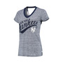 Women's Navy New York Yankees Hail Mary V-Neck Back Wrap T-Shirt