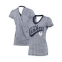 Women's Navy New York Yankees Hail Mary V-Neck Back Wrap T-Shirt