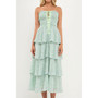 Women's Gridded Texture Floral Smocked Tiered Maxi Dress