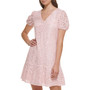 Women's Lace Puff-Sleeve Flutter-Hem Shift Dress