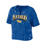 Women's Royal Pitt Panthers Bleach Wash Splatter Notch Neck T-shirt