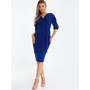Women's Ruched Sleeve Midi Dress With Tie Waist Belt