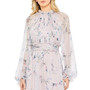 Women's Floral Print Ruched Raglan Sleeve Tiered Gown