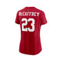 Women's Christian McCaffrey Scarlet San Francisco 49ers Player Name and Number T-shirt