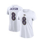 Women's Lamar Jackson White Baltimore Ravens Player Name Number T-shirt