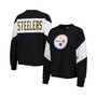 Women's Black Pittsburgh Steelers Insight Crop Tri-Blend Long Sleeve T-shirt