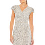 Women's Sequined Faux Wrap Ruffle Cap Sleeve Gown