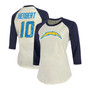 Women's Justin Herbert Cream, Navy Los Angeles Chargers Player Raglan Name Number 3/4 Sleeve T-shirt