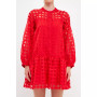 Women's Check Organza Buttoned Long Sleeve Mini