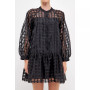 Women's Check Organza Buttoned Long Sleeve Mini