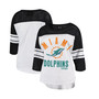 Women's White, Black Miami Dolphins First Team Three-Quarter Sleeve Mesh T-shirt