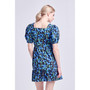 Women's Blueberry Print Mini Dress with Puff Sleeves