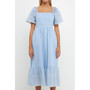 Women's Embroidered Midi with Scalloped Hem Dress