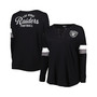 Women's Black Las Vegas Raiders Plus Size Athletic Varsity Lace-Up V-Neck Long Sleeve T-shirt