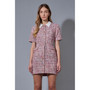Women's Multi Tweed Collared Short Sleeve Dress