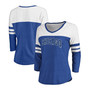 Women's Heathered Royal, White Chicago Cubs Official Wordmark 3/4 Sleeve V-Neck T-shirt