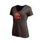Women's Branded Nick Chubb Brown Cleveland Browns Player Icon Name and Number V-Neck T-shirt