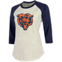 Women's Justin Fields Cream, Navy Chicago Bears Player Name Number Raglan 3/4 Sleeve T-shirt