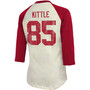 Women's George Kittle Cream, Scarlet San Francisco 49Ers Player Raglan Name Number 3/4 Sleeve T-shirt