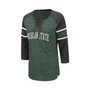 Women's Green and Heathered Charcoal Arkansas Razorbacks Scienta Pasadena Raglan 3/4 Sleeve Lace-Up T-shirt