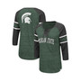 Women's Green and Heathered Charcoal Arkansas Razorbacks Scienta Pasadena Raglan 3/4 Sleeve Lace-Up T-shirt