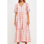 Women's Gingham Puff Sleeve Tiered Midi