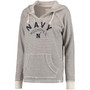 Women's Cream Navy Midshipmen Striped French Terry V-Neck Hoodie