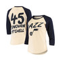 Women's Donovan Mitchell Cream Utah Jazz Raglan 3/4-Sleeve T-shirt