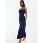 Women's Navy Maxi Dress With Asymmetric Hem