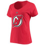 Women's P.K. Subban Red New Jersey Devils Team Authentic Stack Name Number V-Neck T-shirt