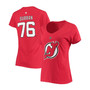 Women's P.K. Subban Red New Jersey Devils Team Authentic Stack Name Number V-Neck T-shirt