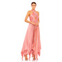 Women's Pleated Halter Neck Asymmetrical Hem Gown