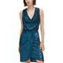 Women's Cowlneck Sleeveless Faux-Wrap Sequin Dress