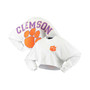 Women's White Clemson Tigers Raw Hem Cropped Long Sleeve T-shirt