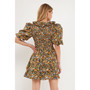 Women's Plunge V Smocked Cotton Floral Mini Dress