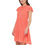 Petite Pleated-Tiered-Flutter-Sleeve Dress