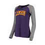 Women's Purple and Gray Clemson Tigers Preppy Elbow Patch 2-Hit Arch and Logo Long Sleeve T-shirt